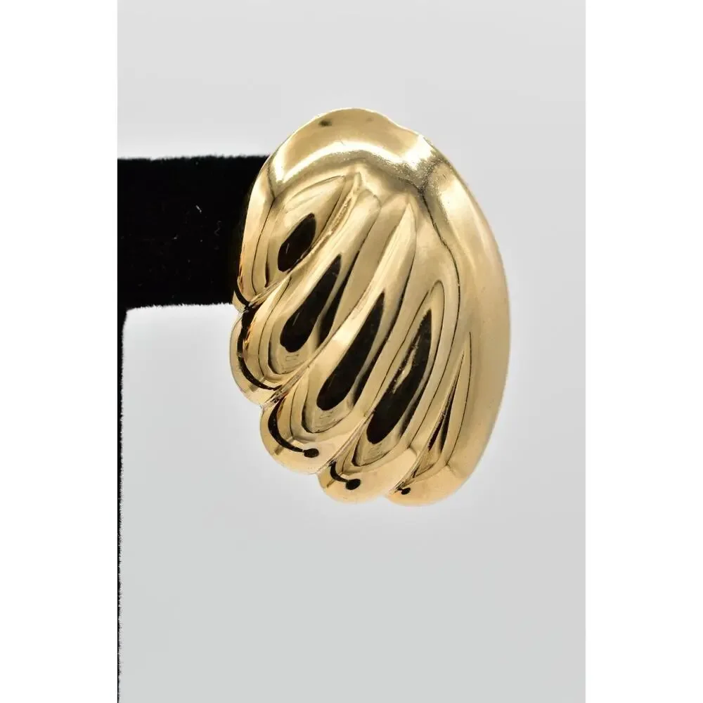 Vintage Dangle Dome Earrings Gold Ribbed Heavy Chunky USA Made NOS 1980s 9L